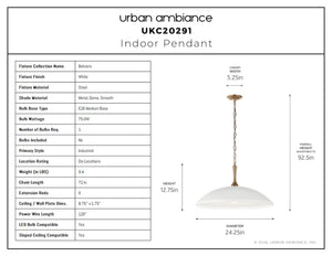 Urban Ambiance - Pendant - UKC20291 Industrial Indoor Pendant, 12.75''H x 24.25''W x 24.25''Dep, White Finish, Belvarra Collection - 