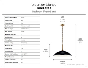 Urban Ambiance - Pendant - UKC20292 Industrial Indoor Pendant, 12.25''H x 20.25''W x 20.25''Dep, Black Finish, Belvarra Collection - 