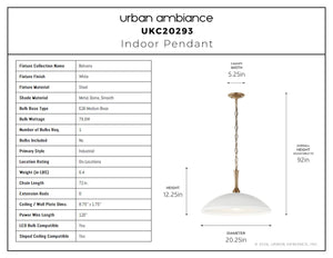 Urban Ambiance - Pendant - UKC20293 Industrial Indoor Pendant, 12.25''H x 20.25''W x 20.25''Dep, White Finish, Belvarra Collection - 