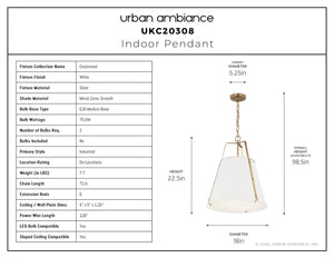 Urban Ambiance - Pendant - UKC20308 Industrial Indoor Pendant, 22.5''H x 18''W x 18''Dep, White Finish, Crestwood Collection - 