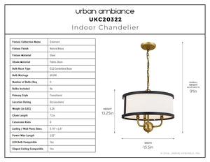 Urban Ambiance - Chandelier - UKC20322 Transitional Indoor Chandelier, 13.25''H x 15.5''W x 15.5''Dep, Natural Brass Finish, Evermont Collection - 