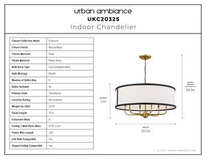 Urban Ambiance - Chandelier - UKC20325 Transitional Indoor Chandelier, 17''H x 30.5''W x 30.5''Dep, Natural Brass Finish, Evermont Collection - 