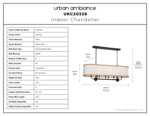 Urban Ambiance - Chandelier - UKC20326 Transitional Indoor Chandelier, 16''H x 13''W x 13''Dep, Anvil Iron Finish, Evermont Collection - 