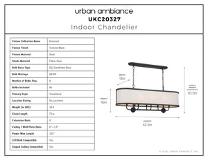 Urban Ambiance - Chandelier - UKC20327 Transitional Indoor Chandelier, 16''H x 13''W x 13''Dep, Textured Black Finish, Evermont Collection - 