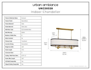 Urban Ambiance - Chandelier - UKC20328 Transitional Indoor Chandelier, 16''H x 13''W x 13''Dep, Natural Brass Finish, Evermont Collection - 