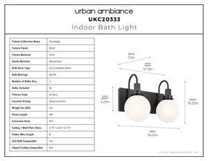 Urban Ambiance - Bath Light - UKC20333 Art Deco Indoor Bath Light, 10.25''H x 14.25''W x 7.5''Dep, Black Finish, Stoneleigh Collection - 