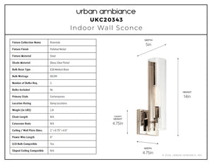 Urban Ambiance - Wall Sconce - UKC20343 Contemporary Indoor Wall Sconce, 14''H x 4.75''W x 5''Dep, Polished Nickel Finish, Rivendale Collection - 