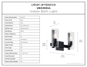 Urban Ambiance - Bath Light - UKC20344 Contemporary Indoor Bath Light, 9.75''H x 13.75''W x 5''Dep, Black Finish, Rivendale Collection - 