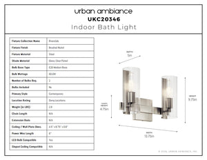 Urban Ambiance - Bath Light - UKC20346 Contemporary Indoor Bath Light, 9.75''H x 13.75''W x 5''Dep, Brushed Nickel Finish, Rivendale Collection - 