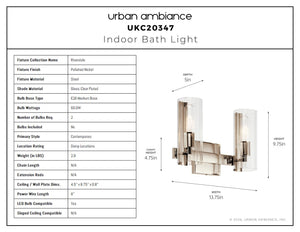 Urban Ambiance - Bath Light - UKC20347 Contemporary Indoor Bath Light, 9.75''H x 13.75''W x 5''Dep, Polished Nickel Finish, Rivendale Collection - 