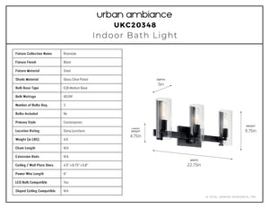 Urban Ambiance - Bath Light - UKC20348 Contemporary Indoor Bath Light, 9.75''H x 22.75''W x 5''Dep, Black Finish, Rivendale Collection - 