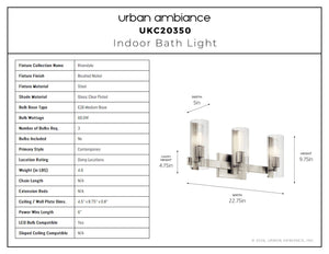 Urban Ambiance - Bath Light - UKC20350 Contemporary Indoor Bath Light, 9.75''H x 22.75''W x 5''Dep, Brushed Nickel Finish, Rivendale Collection - 