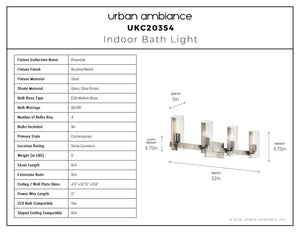 Urban Ambiance - Bath Light - UKC20354 Contemporary Indoor Bath Light, 9.75''H x 32''W x 5''Dep, Brushed Nickel Finish, Rivendale Collection - 