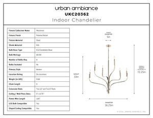 Urban Ambiance - Chandelier - UKC20362 Modern Indoor Chandelier, 33''H x 36.25''W x 36.25''Dep, Polished Nickel Finish, Westmere Collection - 