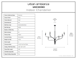 Urban Ambiance - Chandelier - UKC20363 Modern Indoor Chandelier, 35.25''H x 47.25''W x 47.25''Dep, Black Finish, Westmere Collection - 