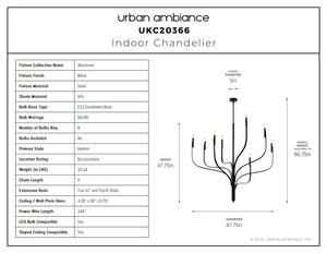 Urban Ambiance - Chandelier - UKC20366 Modern Indoor Chandelier, 47.75''H x 47.75''W x 47.75''Dep, Black Finish, Westmere Collection - 