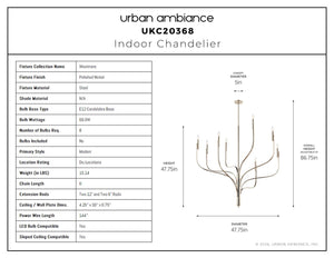 Urban Ambiance - Chandelier - UKC20368 Modern Indoor Chandelier, 47.75''H x 47.75''W x 47.75''Dep, Polished Nickel Finish, Westmere Collection - 