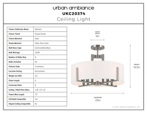 Urban Ambiance - Pendant - UKC20374 Transitional Ceiling Light, 14.5''H x 20''W x 20''Dep, Classic Pewter Finish, Oakmont Collection -