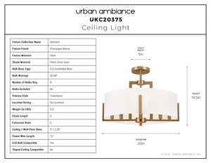 Urban Ambiance - Pendant - UKC20375 Transitional Ceiling Light, 14.5''H x 20''W x 20''Dep, Champagne Bronze Finish, Oakmont Collection -