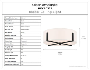 Urban Ambiance - Ceiling Light - UKC20379 Transitional Indoor Ceiling Light, 8.25''H x 20''W x 20''Dep, Black Finish, Oakmont Collection - 