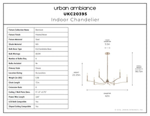 Urban Ambiance - Chandelier - UKC20395 Classic Indoor Chandelier, 22.25''H x 42''W x 42''Dep, Polished Nickel Finish, Brentwick Collection - 