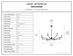 Urban Ambiance - Chandelier - UKC20396 Classic Indoor Chandelier, 25''H x 52''W x 52''Dep, Black Finish, Brentwick Collection - 