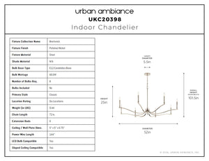 Urban Ambiance - Chandelier - UKC20398 Classic Indoor Chandelier, 25''H x 52''W x 52''Dep, Polished Nickel Finish, Brentwick Collection - 