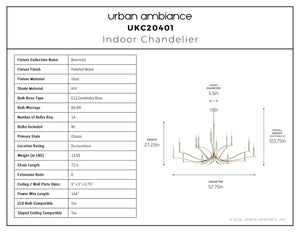 Urban Ambiance - Chandelier - UKC20401 Classic Indoor Chandelier, 27.25''H x 52.75''W x 52.75''Dep, Polished Nickel Finish, Brentwick Collection - 