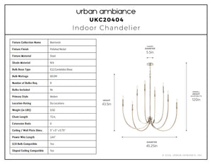 Urban Ambiance - Chandelier - UKC20404 Modern Indoor Chandelier, 43.5''H x 45.25''W x 45.25''Dep, Polished Nickel Finish, Brentwick Collection - 