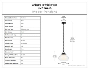 Urban Ambiance - Pendant - UKC20410 Art Deco Indoor Pendant, 10.75''H x 12''W x 12''Dep, Black Finish, Hawthorne Collection - 