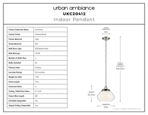 Urban Ambiance - Pendant - UKC20412 Art Deco Indoor Pendant, 10.75''H x 12''W x 12''Dep, Polished Nickel Finish, Hawthorne Collection - 