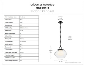 Urban Ambiance - Pendant - UKC20413 Art Deco Indoor Pendant, 16''H x 16.5''W x 16.5''Dep, Black Finish, Hawthorne Collection - 