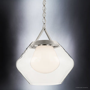 Urban Ambiance - Pendant - UKC20415 Art Deco Indoor Pendant, 16''H x 16.5''W x 16.5''Dep, Polished Nickel Finish, Hawthorne Collection - 