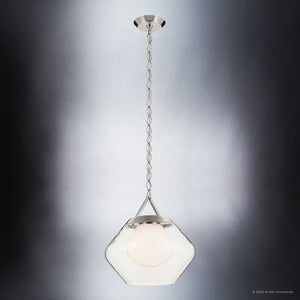 Urban Ambiance - Pendant - UKC20415 Art Deco Indoor Pendant, 16''H x 16.5''W x 16.5''Dep, Polished Nickel Finish, Hawthorne Collection - 