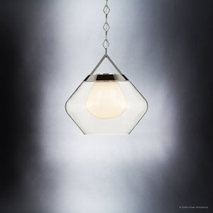 Urban Ambiance - Pendant - UKC20415 Art Deco Indoor Pendant, 16''H x 16.5''W x 16.5''Dep, Polished Nickel Finish, Hawthorne Collection - 