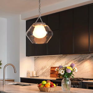 Urban Ambiance - Pendant - UKC20415 Art Deco Indoor Pendant, 16''H x 16.5''W x 16.5''Dep, Polished Nickel Finish, Hawthorne Collection - 