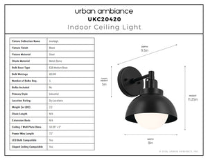 Urban Ambiance - Ceiling Light - UKC20420 Industrial Indoor Ceiling Light, 11.25''H x 8''W x 9.5''Dep, Black Finish, Averleigh Collection - 