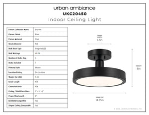 Urban Ambiance - Ceiling Light - UKC20450 Modern Indoor Ceiling Light, 8''H x 14.25''W x 14.25''Dep, Black Finish, Granville Collection - 