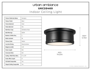 Urban Ambiance - Ceiling Light - UKC20460 Modern Indoor Ceiling Light, 5.75''H x 14.25''W x 14.25''Dep, Black Finish, Harrington Collection - 