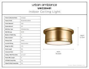 Urban Ambiance - Ceiling Light - UKC20461 Modern Indoor Ceiling Light, 5.75''H x 14.25''W x 14.25''Dep, Brushed Natural Brass Finish, Harrington Collection - 
