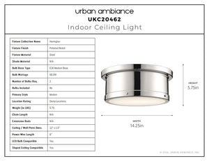 Urban Ambiance - Ceiling Light - UKC20462 Modern Indoor Ceiling Light, 5.75''H x 14.25''W x 14.25''Dep, Polished Nickel Finish, Harrington Collection - 