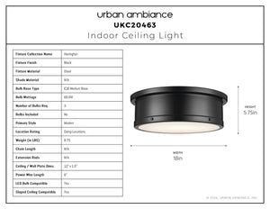 Urban Ambiance - Ceiling Light - UKC20463 Modern Indoor Ceiling Light, 5.75''H x 18''W x 18''Dep, Black Finish, Harrington Collection - 
