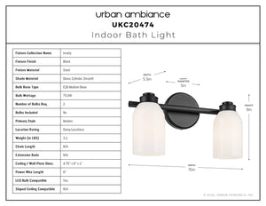 Urban Ambiance - Bath Light - UKC20474 Modern Indoor Bath Light, 9''H x 15''W x 5.5''Dep, Black Finish, Inverly Collection - 