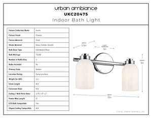 Urban Ambiance - Bath Light - UKC20475 Modern Indoor Bath Light, 9''H x 15''W x 5.5''Dep, Chrome Finish, Inverly Collection - 