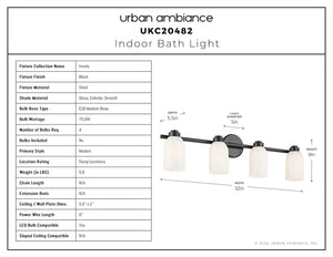 Urban Ambiance - Bath Light - UKC20482 Modern Indoor Bath Light, 9''H x 32''W x 5.5''Dep, Black Finish, Inverly Collection - 