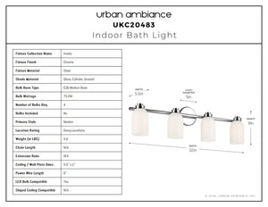 Urban Ambiance - Bath Light - UKC20483 Modern Indoor Bath Light, 9''H x 32''W x 5.5''Dep, Chrome Finish, Inverly Collection - 