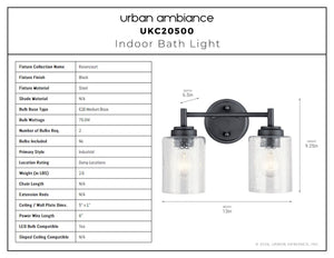 Urban Ambiance - Bath Light - UKC20500 Industrial Indoor Bath Light, 9.25''H x 13''W x 6.5''Dep, Black Finish, Ravencourt Collection - 