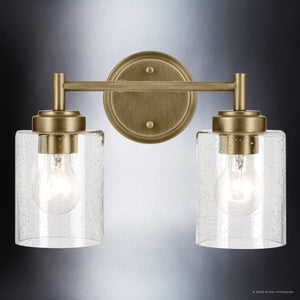 Urban Ambiance - Bath Light - UKC20501 Industrial Indoor Bath Light, 9.25''H x 13''W x 6.5''Dep, Natural Brass Finish, Ravencourt Collection - 