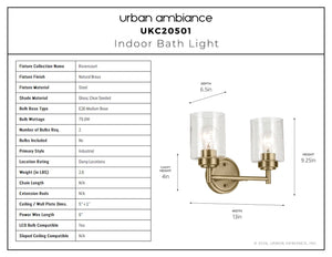 Urban Ambiance - Bath Light - UKC20501 Industrial Indoor Bath Light, 9.25''H x 13''W x 6.5''Dep, Natural Brass Finish, Ravencourt Collection - 