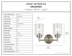 Urban Ambiance - Bath Light - UKC20502 Industrial Indoor Bath Light, 9.25''H x 13''W x 6.5''Dep, Brushed Nickel Finish, Ravencourt Collection - 